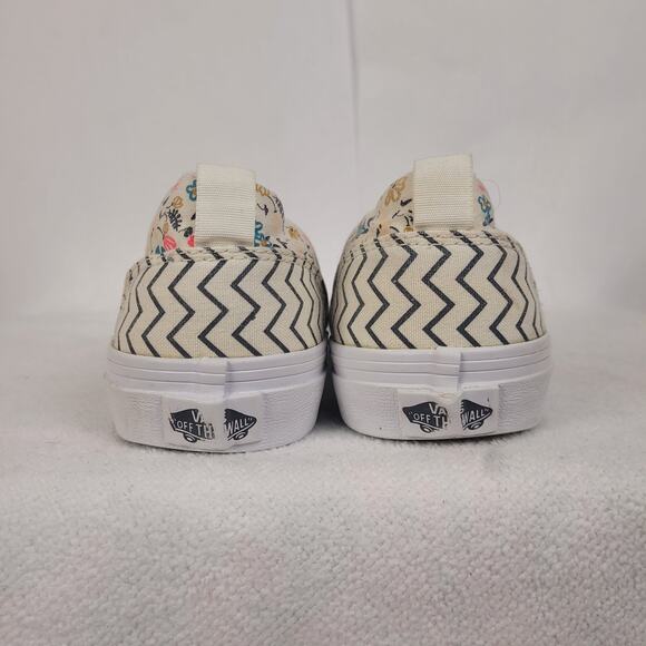 Vans Asher white and black chevron floral slip on canvas sneakers size 4 Boho - Picture 7 of 9